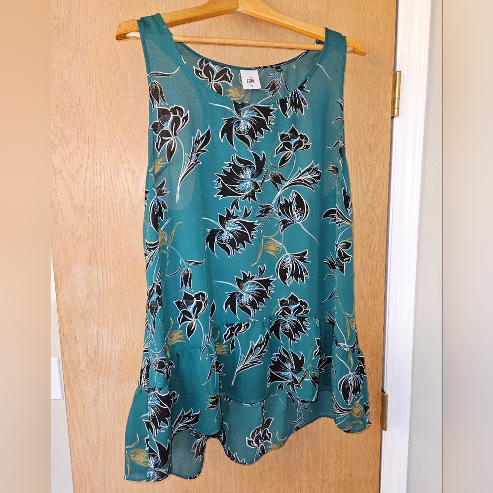 Stylish Blue and Black Swim Coverup with Botanical Design